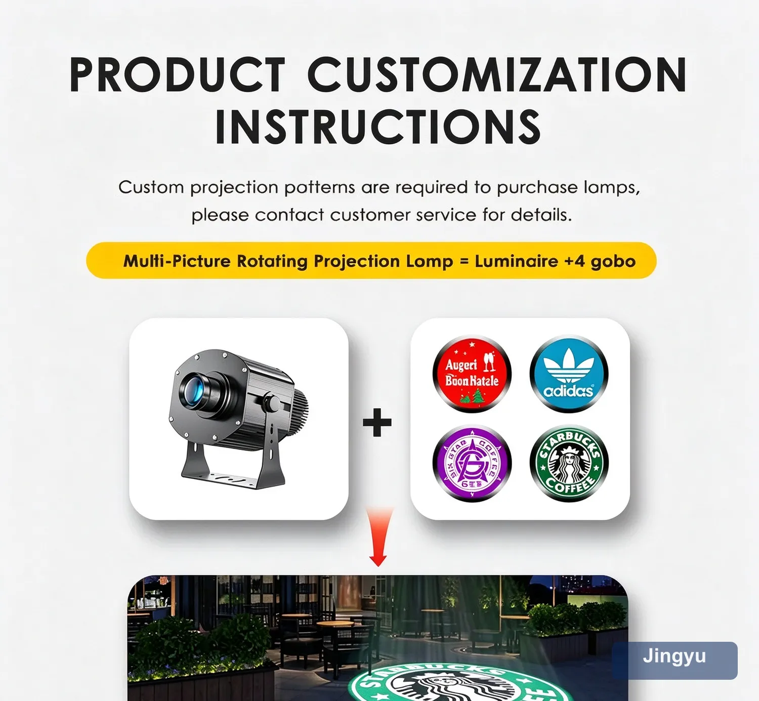 4 Images Rotating Gobo Logo Projector, Remote Control Advertising Projection Lamp, Black LED Gobo Projector for Store Commercial Advertising — detail 2