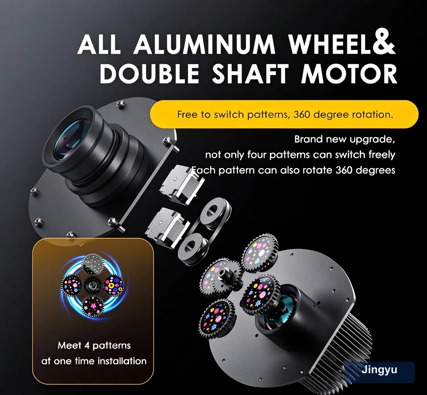 4 Images Rotating Gobo Logo Projector, Remote Control Advertising Projection Lamp, Black LED Gobo Projector for Store Commercial Advertising — detail 6