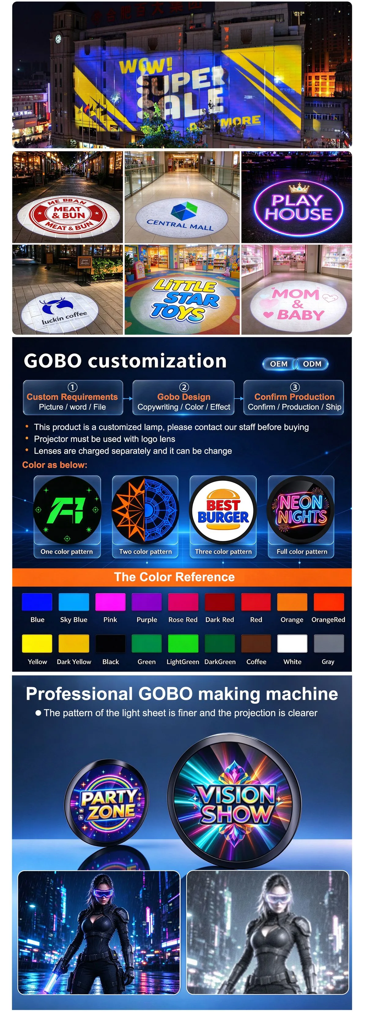 35W Aluminum Alloy Gobo Logo Projector HD Bright Indoor Wall Floor Entrance Advertising Light — detail 2