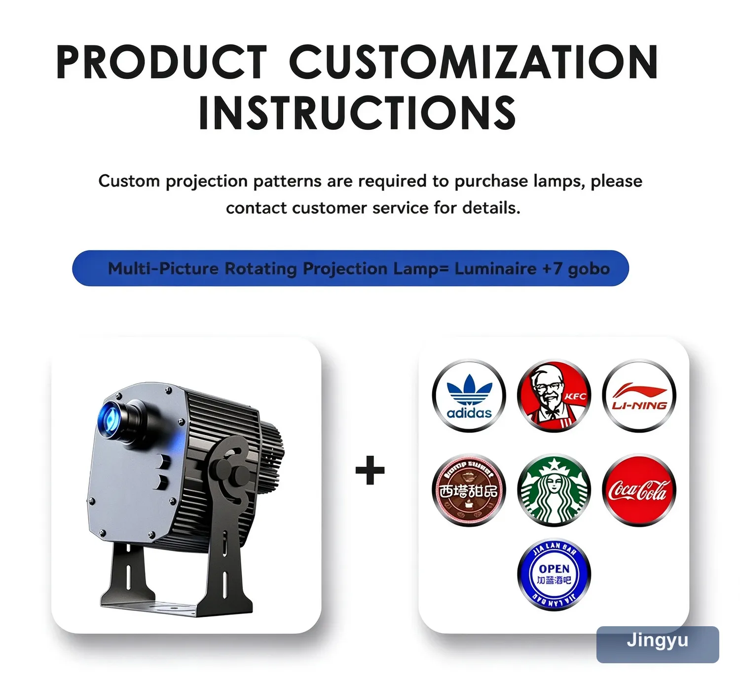 Seven Figure Static Switch Advertising Projector Light Outdoor IP67 Waterproof Ground Signboard Custom Gobo logo Projector — detail 3
