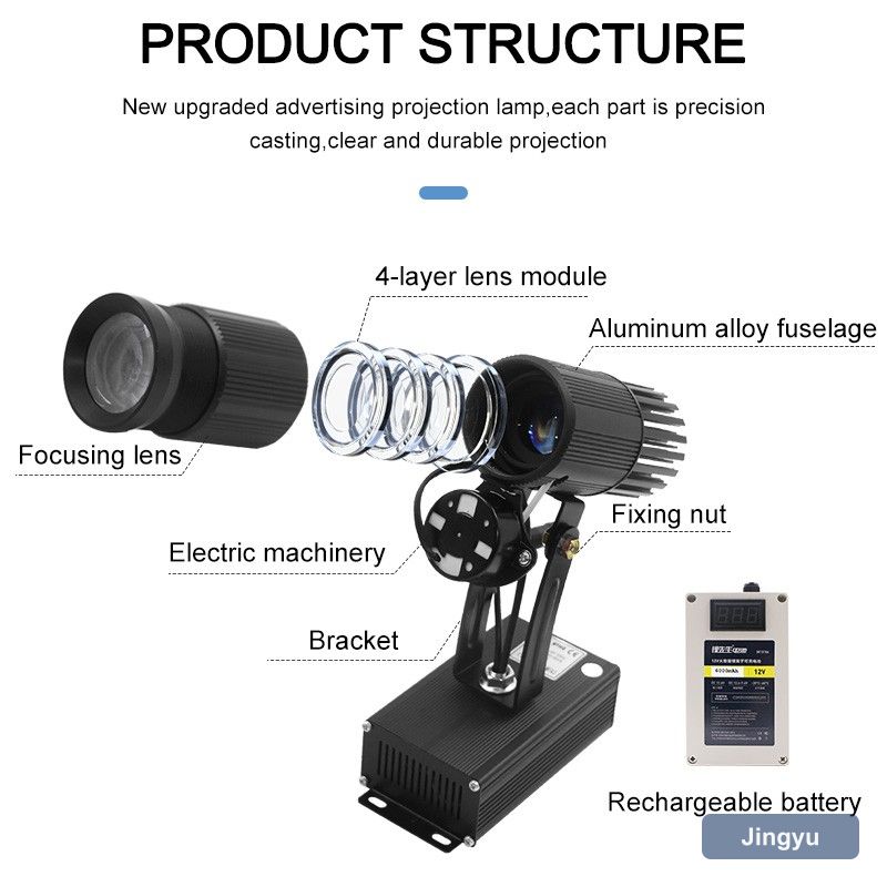Hot Sale Customized Portable Rechargeable Battery LED HD Lens 15W Gobo Logo Projector Light With Manul Zoom & Adjustable Angle view 3
