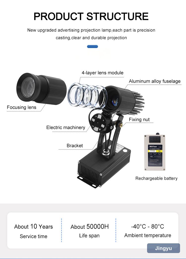 Hot Sale Customized Portable Rechargeable Battery LED HD Lens 15W Gobo Logo Projector Light With Manul Zoom & Adjustable Angle view 4