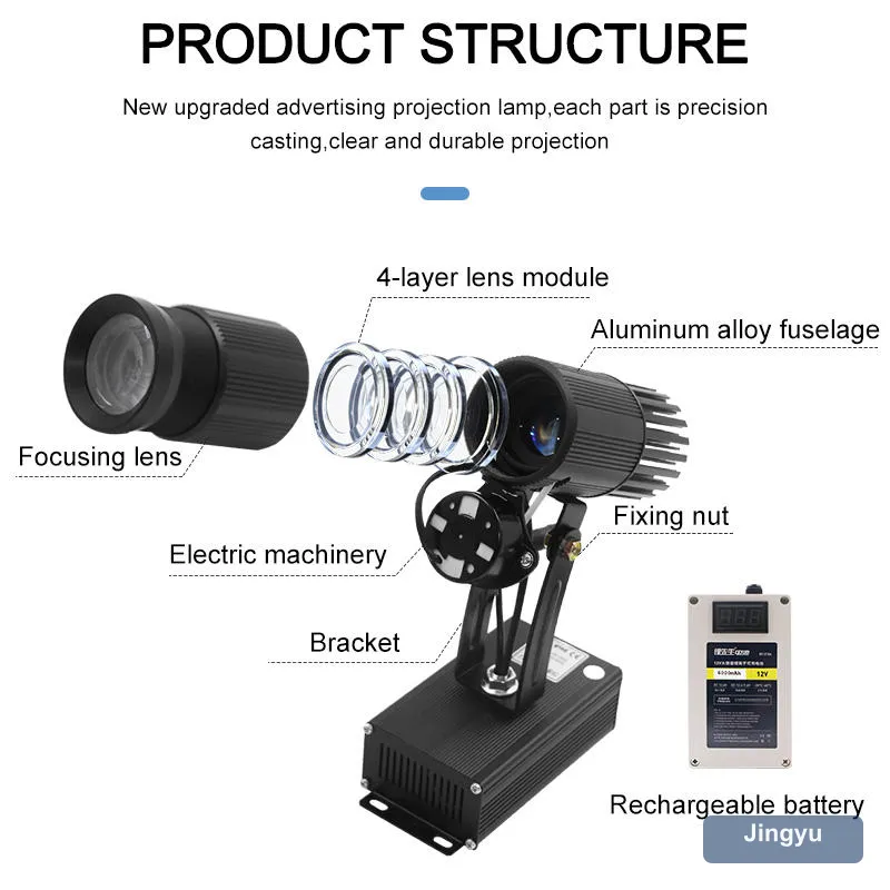 Portable Rechargeable Gobo Logo Projector Light, HD LED Lens Manual Zoom Adjustable Angle Custom Pattern Projection Lamp view 4