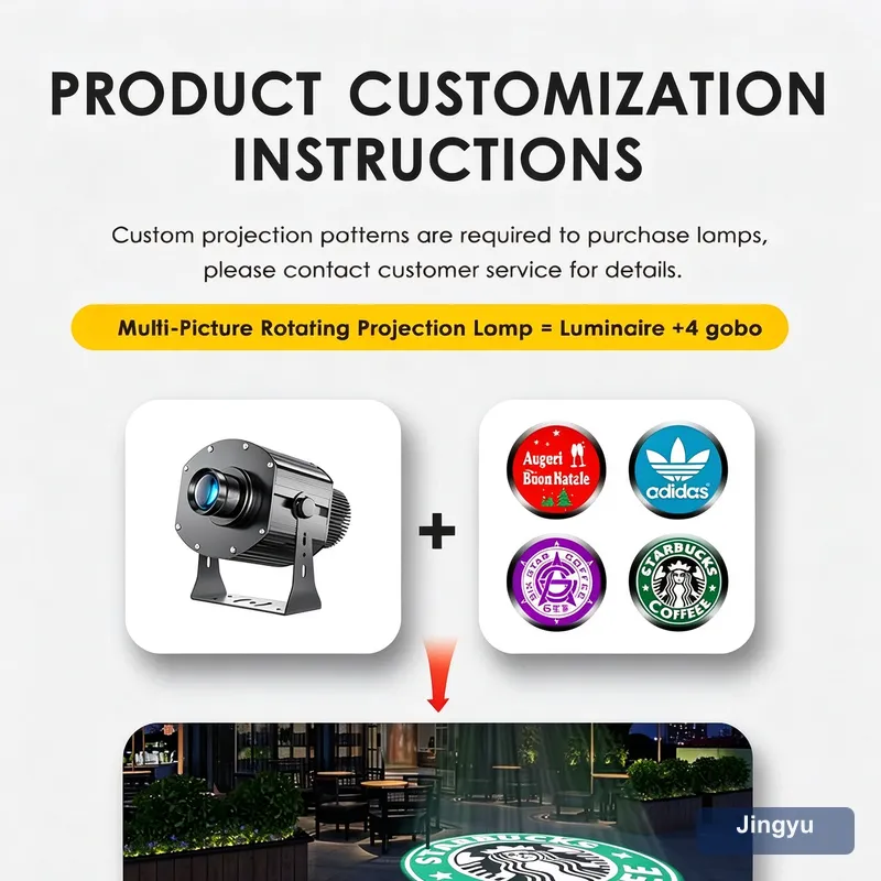 4 Images Rotating Gobo Logo Projector, Remote Control Advertising Projection Lamp, Black LED Gobo Projector for Store Commercial Advertising view 2