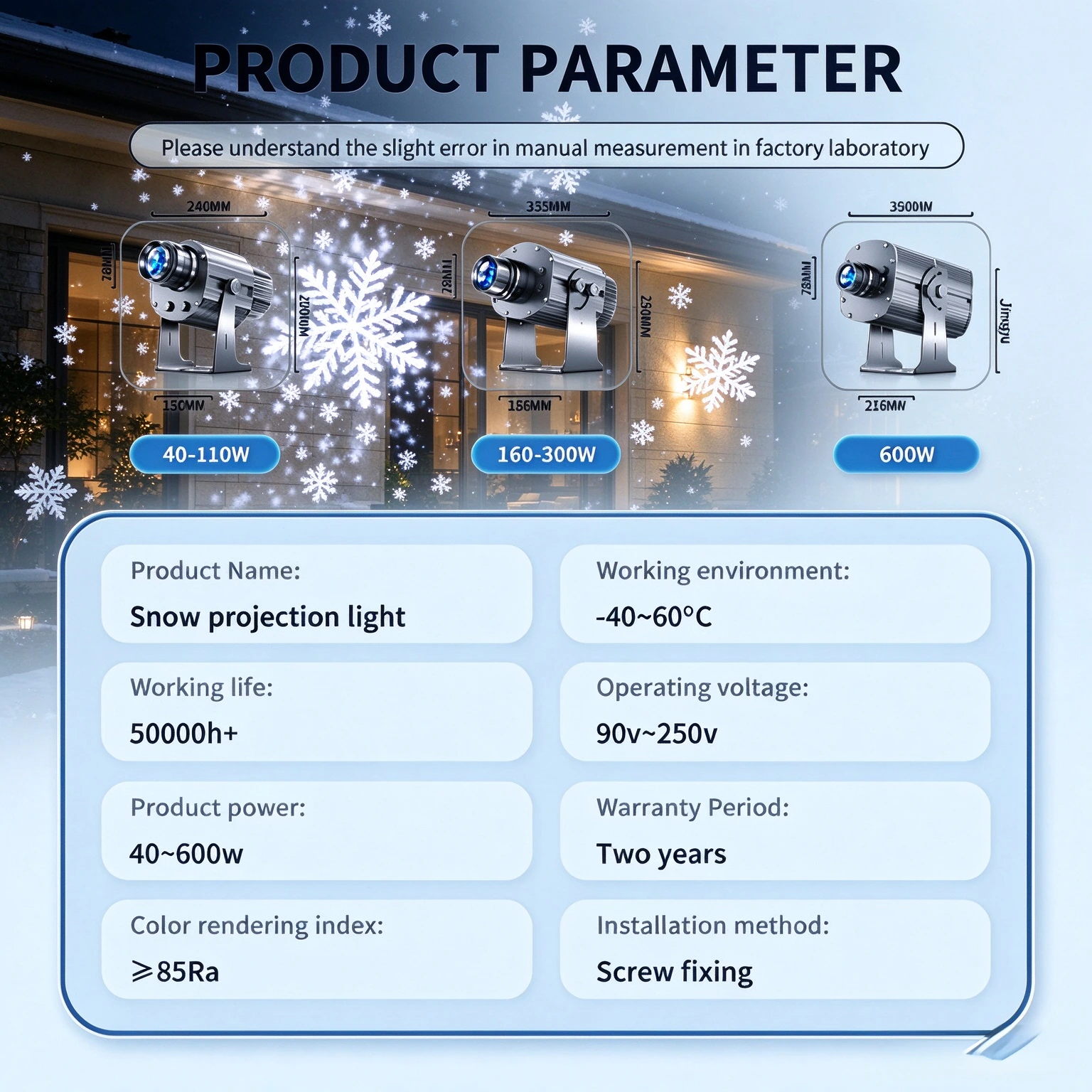 Outdoor Waterproof Snowfall Gobo Projector Lamp, LED Snowflake Landscape Projection Light for Christmas Holiday Decor view 6