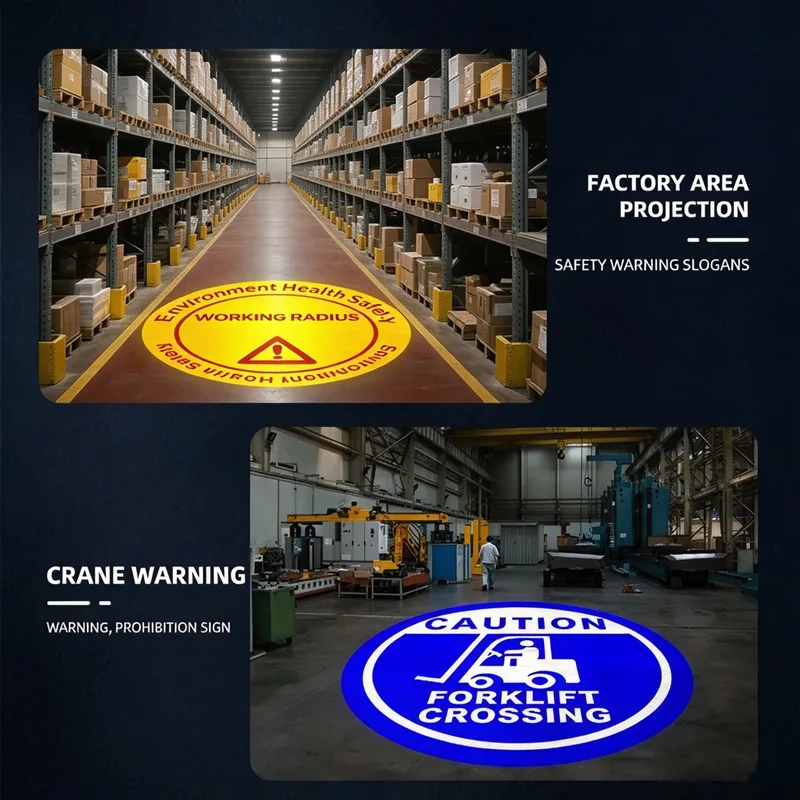 High Power Industrial Sensor Projection Light Overhead Crane Crane Safety Warning logo Workshop Forklift Gobo Projector view 6